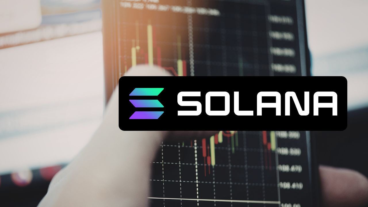 Grafiek met Solana-logo en hand